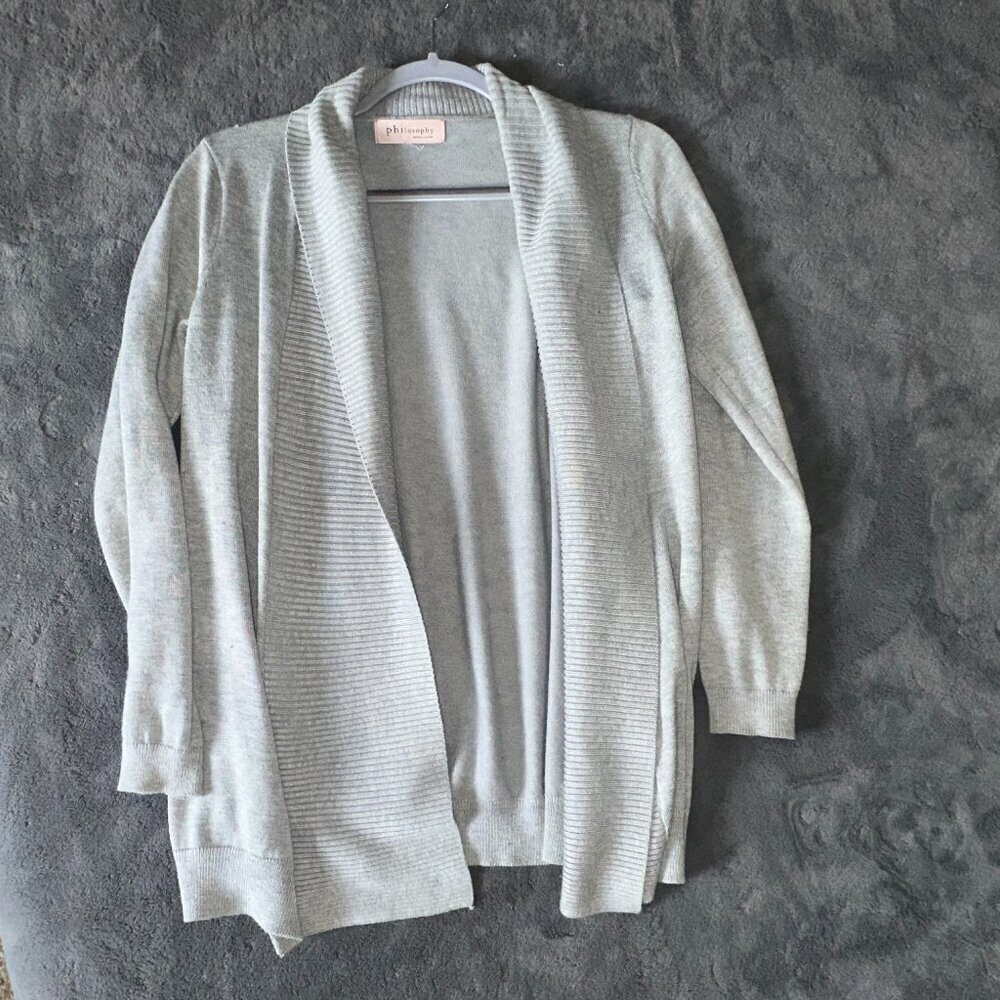 Philosophy Cowl Neck Women's Light Heathered Gray Long Sleeve Cardigan Women's M - Picture 2 of 15